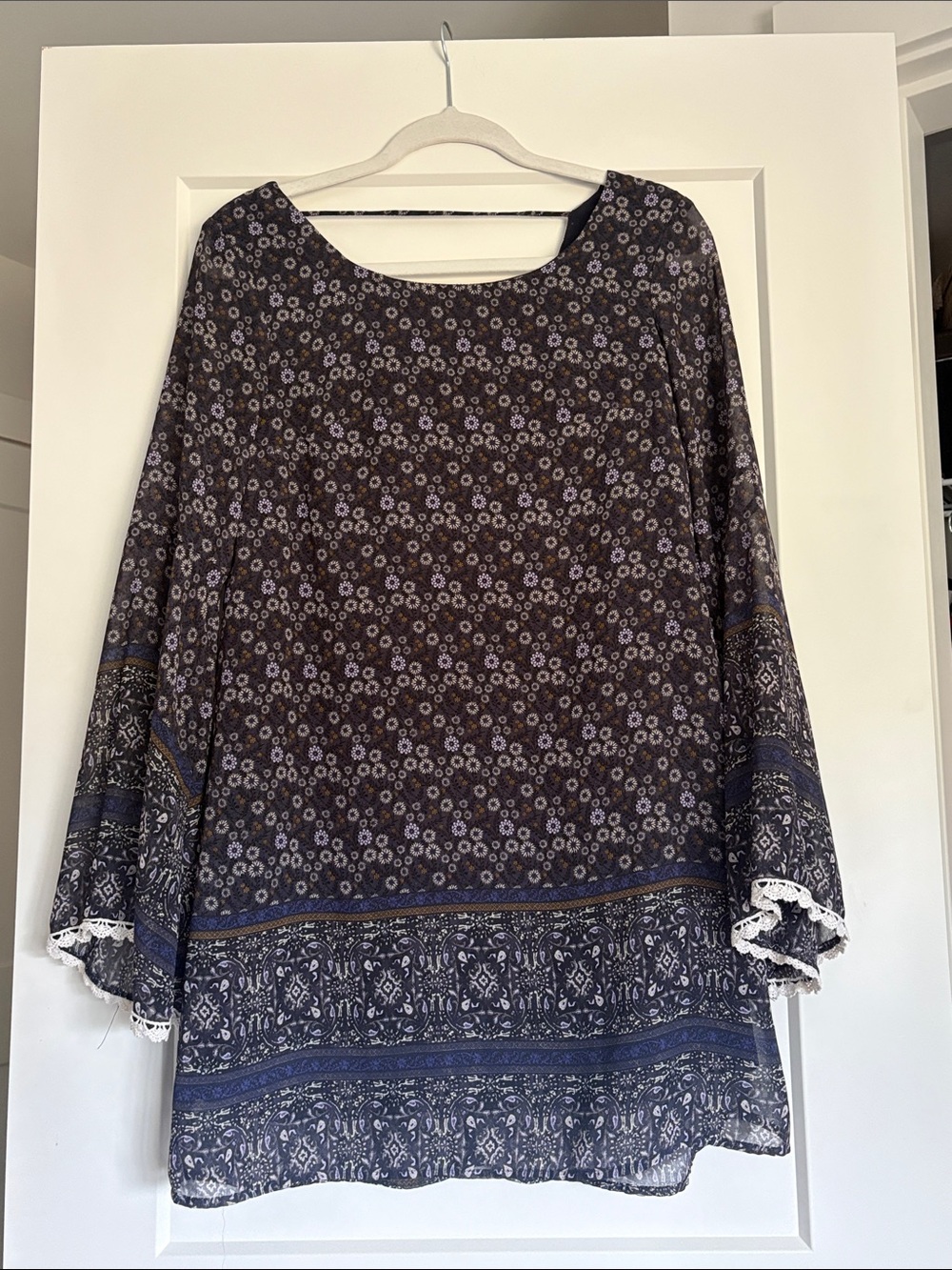 Xhilaration Purple and White Floral Boho Mini Dress